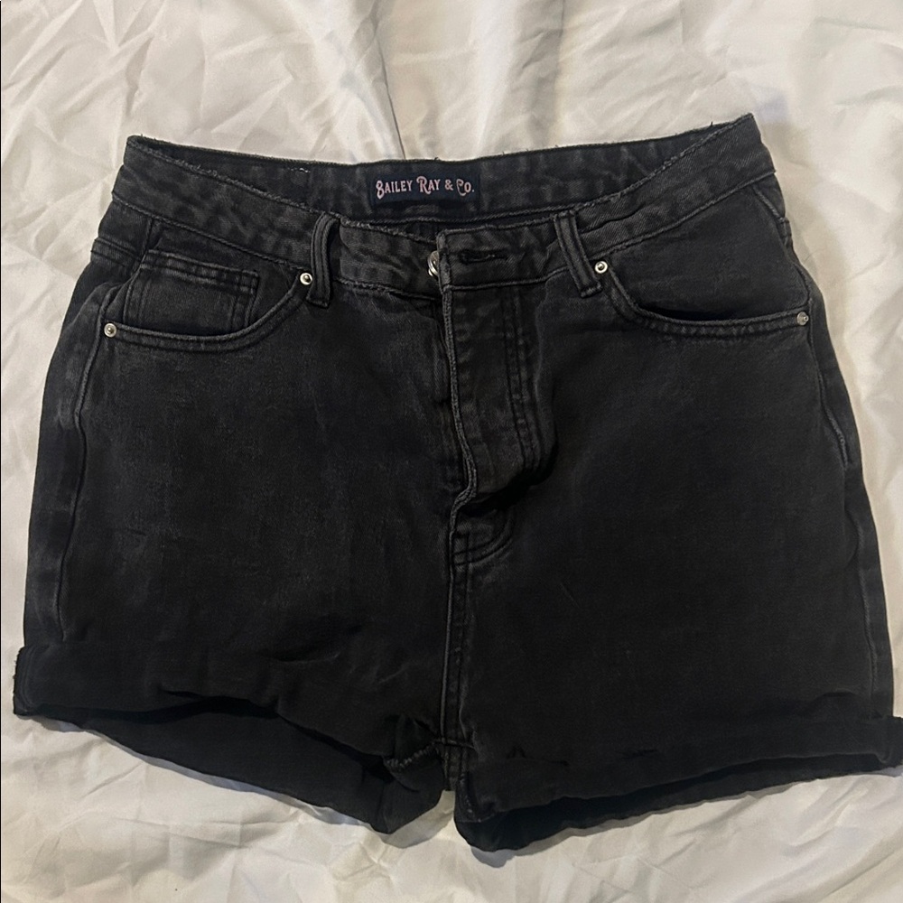 Black Denim High-Rise Shorts